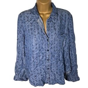 Cloth & Stone Anthropologie Tribal Chambray Seamed Two-Pocket Shirt Blue S